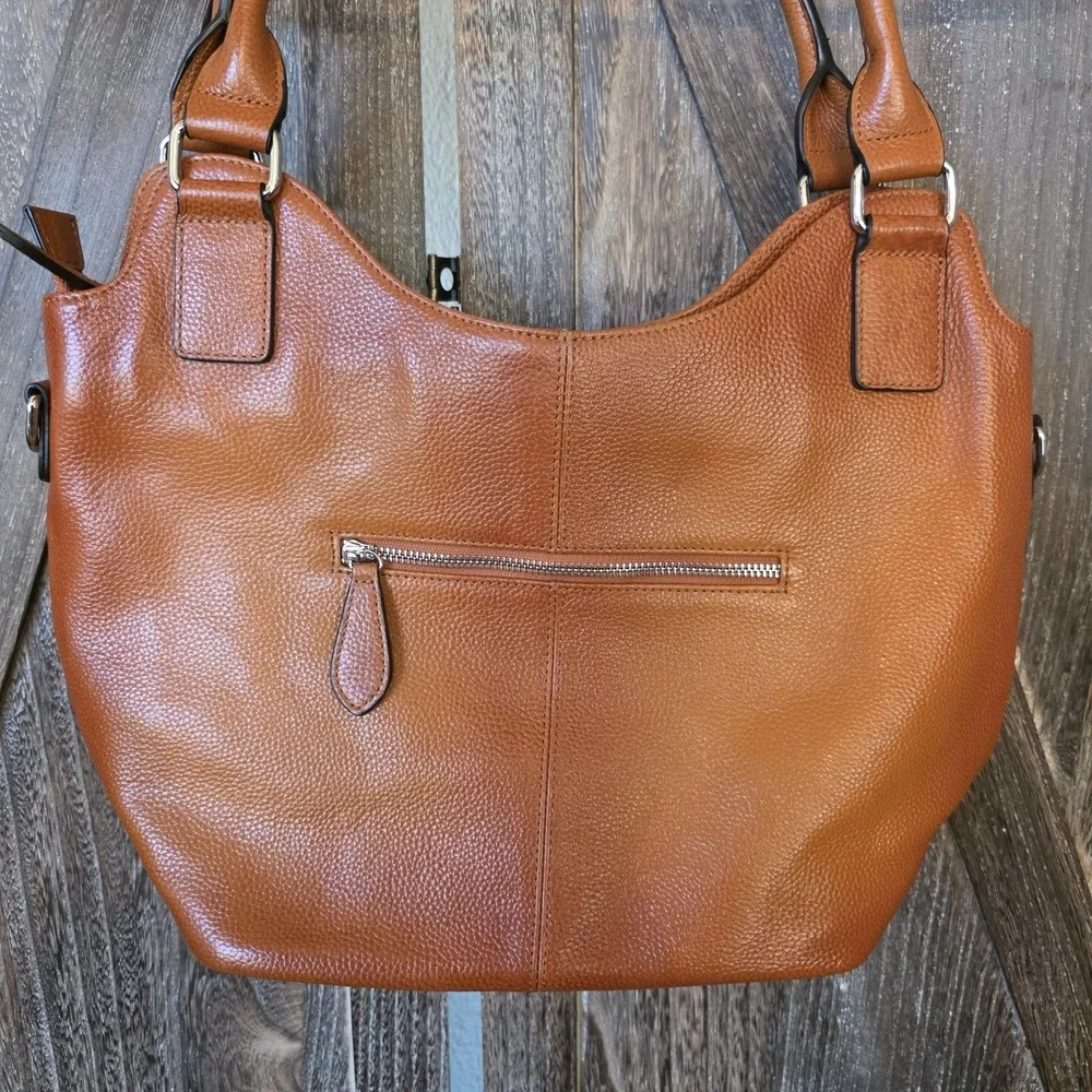 Yolando Purse Light Brown Handbag‎ Detachable Strap Handles Zipper Pockets EUC
